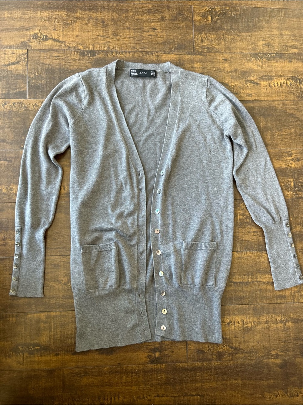 Zara Light Gray Long Button Front Cardigan